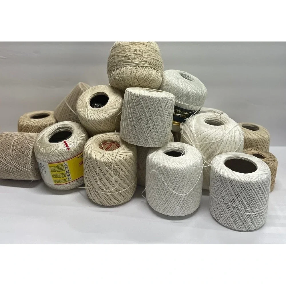 Lot of Assorted Crochet Thread Yarn Skeins White Off-White Beige Natural Colors